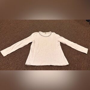 J Crew Sz M Women's Embellished rhinestone neck blouse shirt top off white